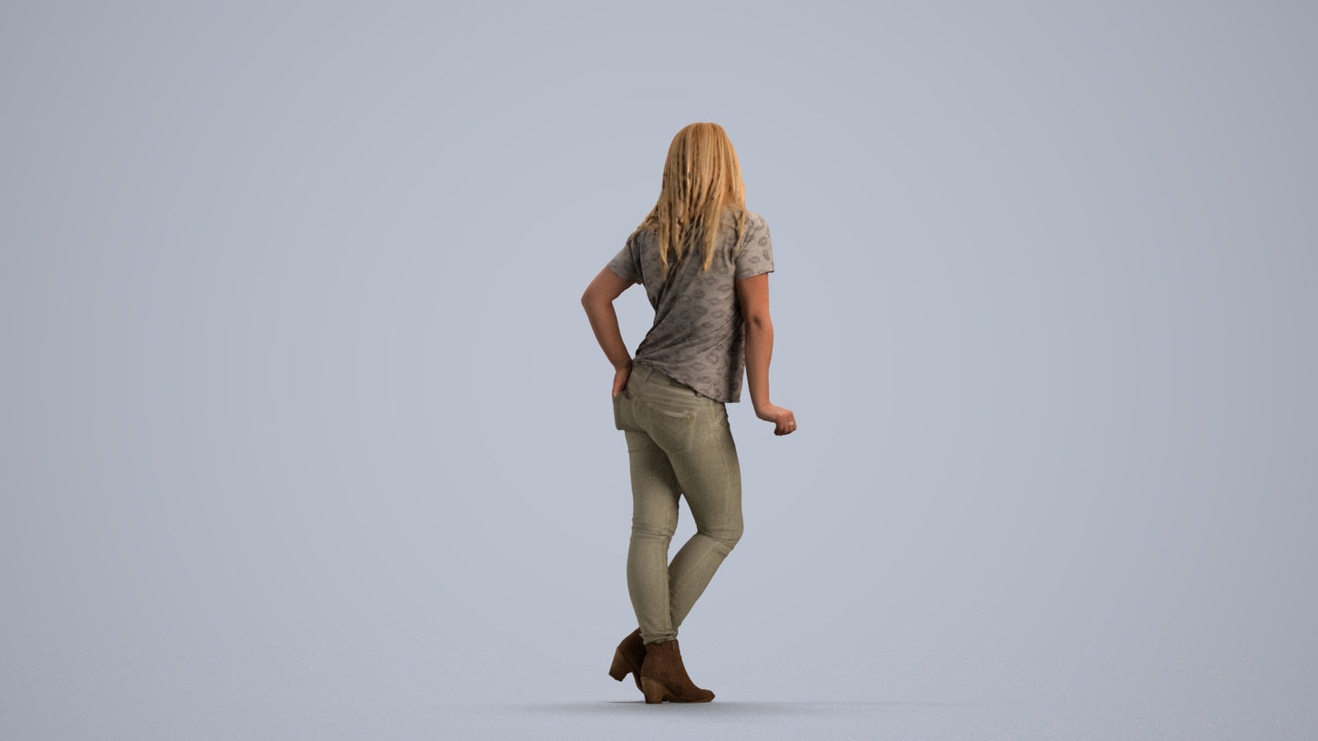 3D people model woman casual standing, scanned human for 3ds Max rendering, three-quarter view render