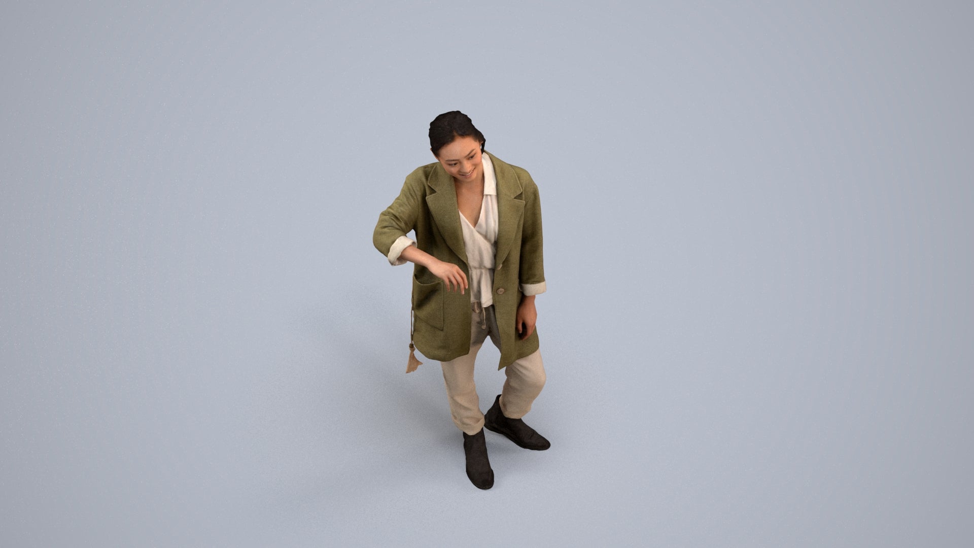 realistic 3D woman casual standing, scanned archviz people for Blender and 3ds Max, back view render