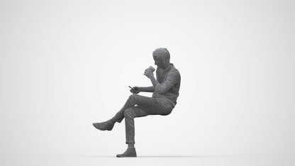 photogrammetry 3D man casual sitting, realistic human model archviz FBX, wireframe back view