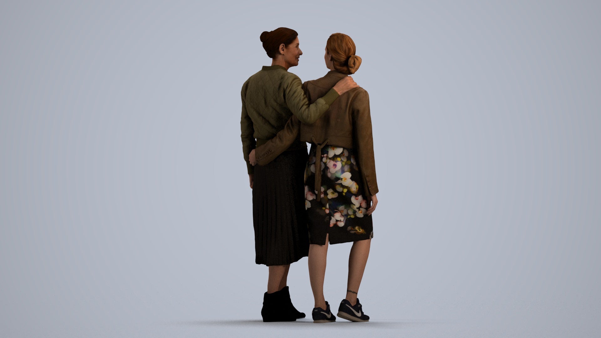 3D human model senior woman casual kids, photogrammetry scanned person for archviz, front view render