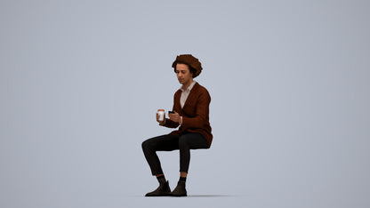 realistic 3D people man business sitting, render-ready for V-Ray and Corona, FBX OBJ, top-down view render