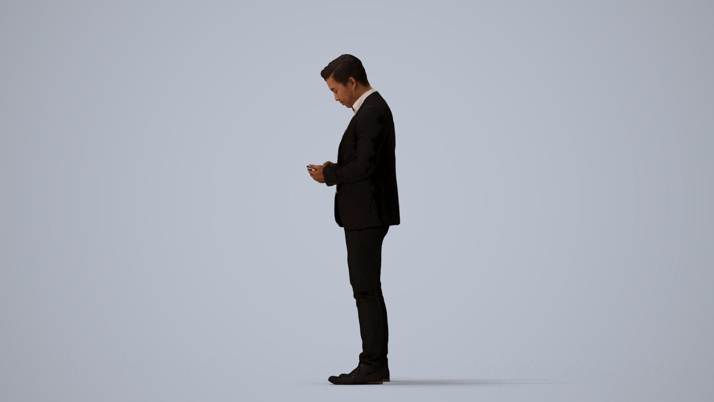 realistic 3D man business, scanned archviz people for Blender and 3ds Max, three-quarter view render