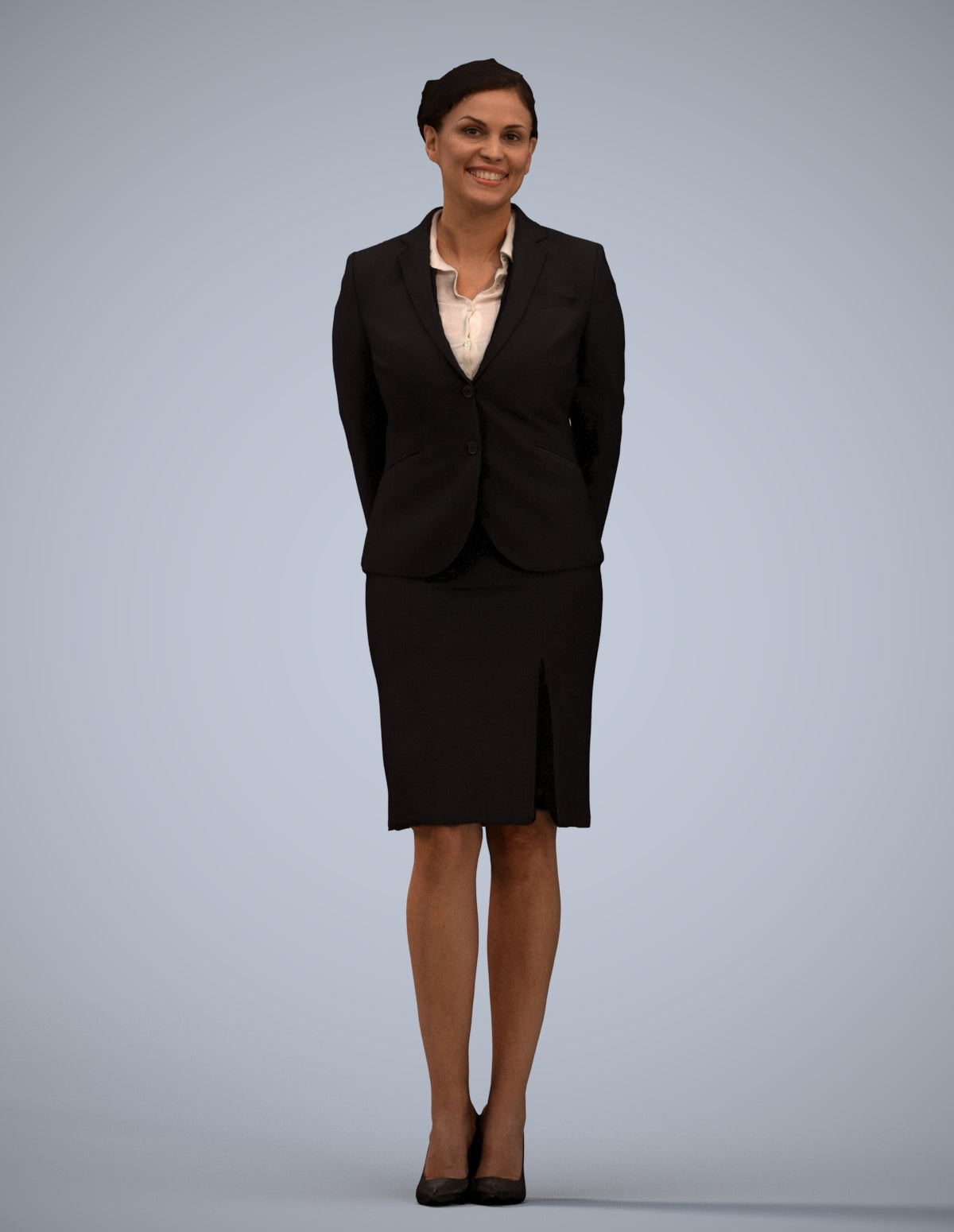 realistic 3D woman hospitality, scanned archviz people for Blender and 3ds Max