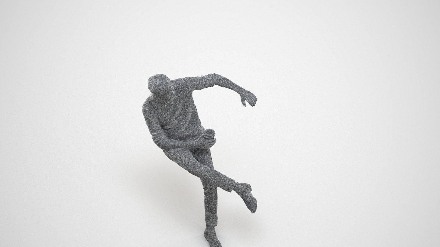 scanned 3D man casual sitting, photogrammetry people for Enscape and V-Ray, wireframe three-quarter view