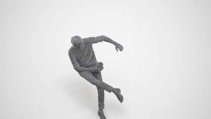 scanned 3D man casual sitting, photogrammetry people for Enscape and V-Ray, wireframe three-quarter view