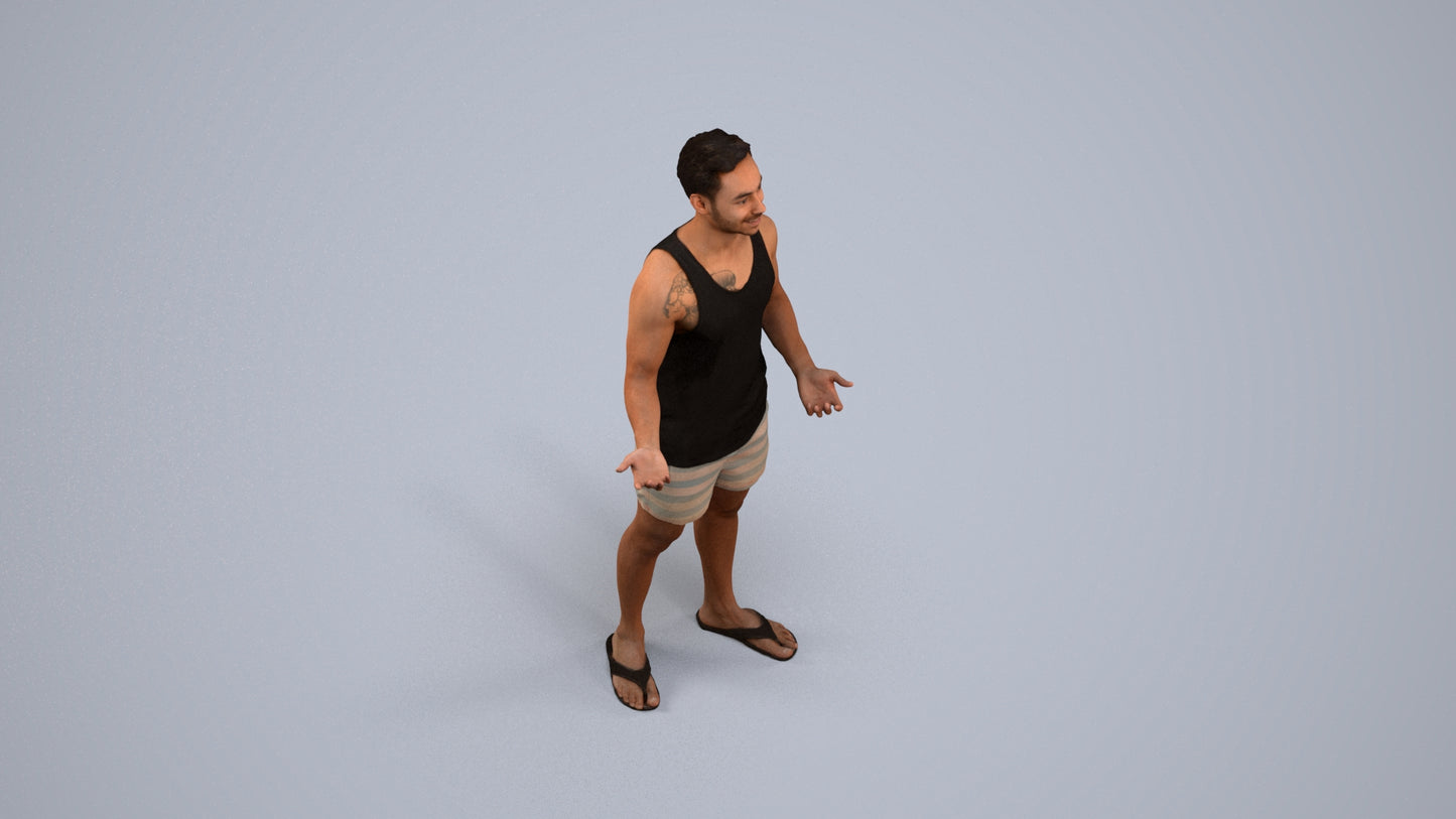 realistic 3D human man casual standing, archviz people FBX OBJ for Blender, back view render