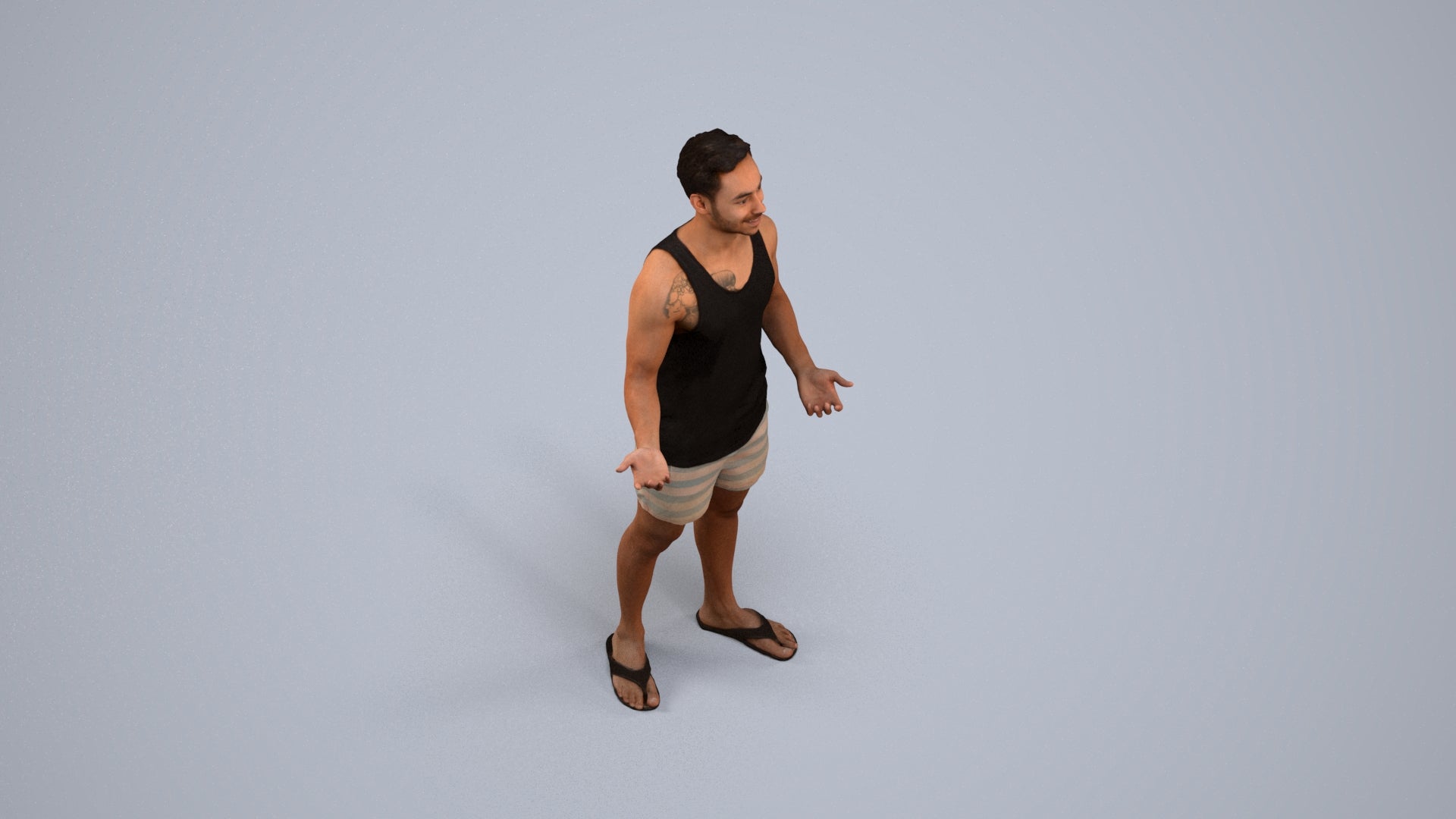 realistic 3D human man casual standing, archviz people FBX OBJ for Blender, back view render