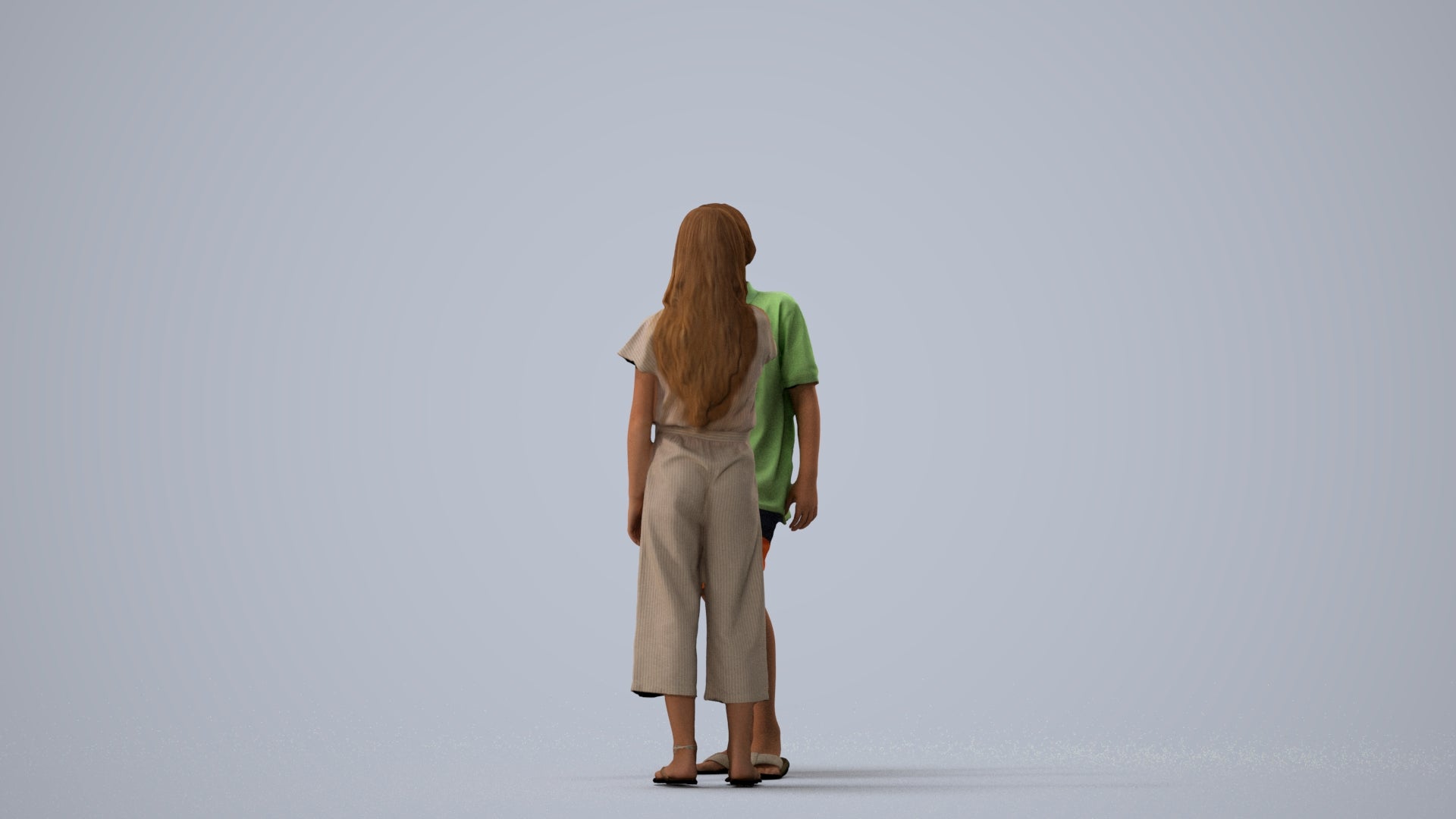 3D people model girl kids, scanned human for 3ds Max rendering, three-quarter view render