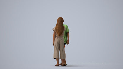 3D people model girl kids, scanned human for 3ds Max rendering, three-quarter view render