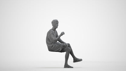 realistic 3D man casual sitting, scanned archviz people for Blender and 3ds Max, wireframe side view