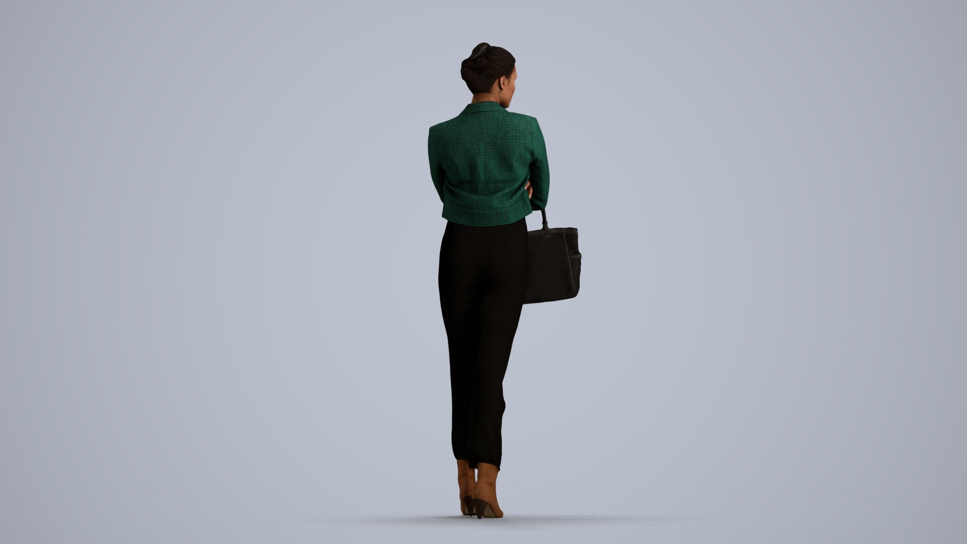 3D human model woman business standing, photogrammetry scanned person for archviz, front view render