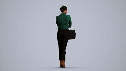 3D human model woman business standing, photogrammetry scanned person for archviz, front view render