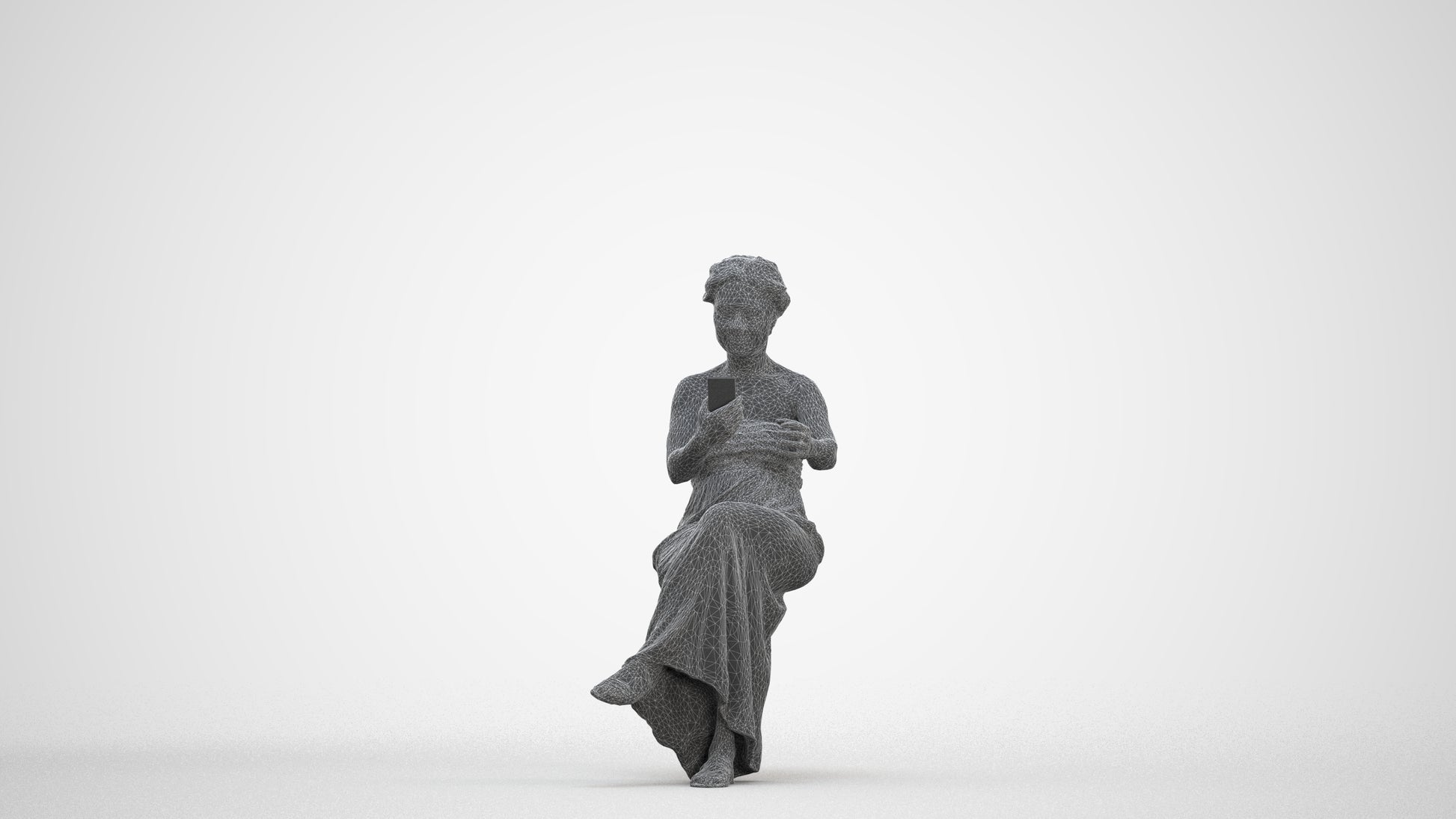 realistic 3D human woman casual sitting, archviz people FBX OBJ for Blender, three-quarter front view render