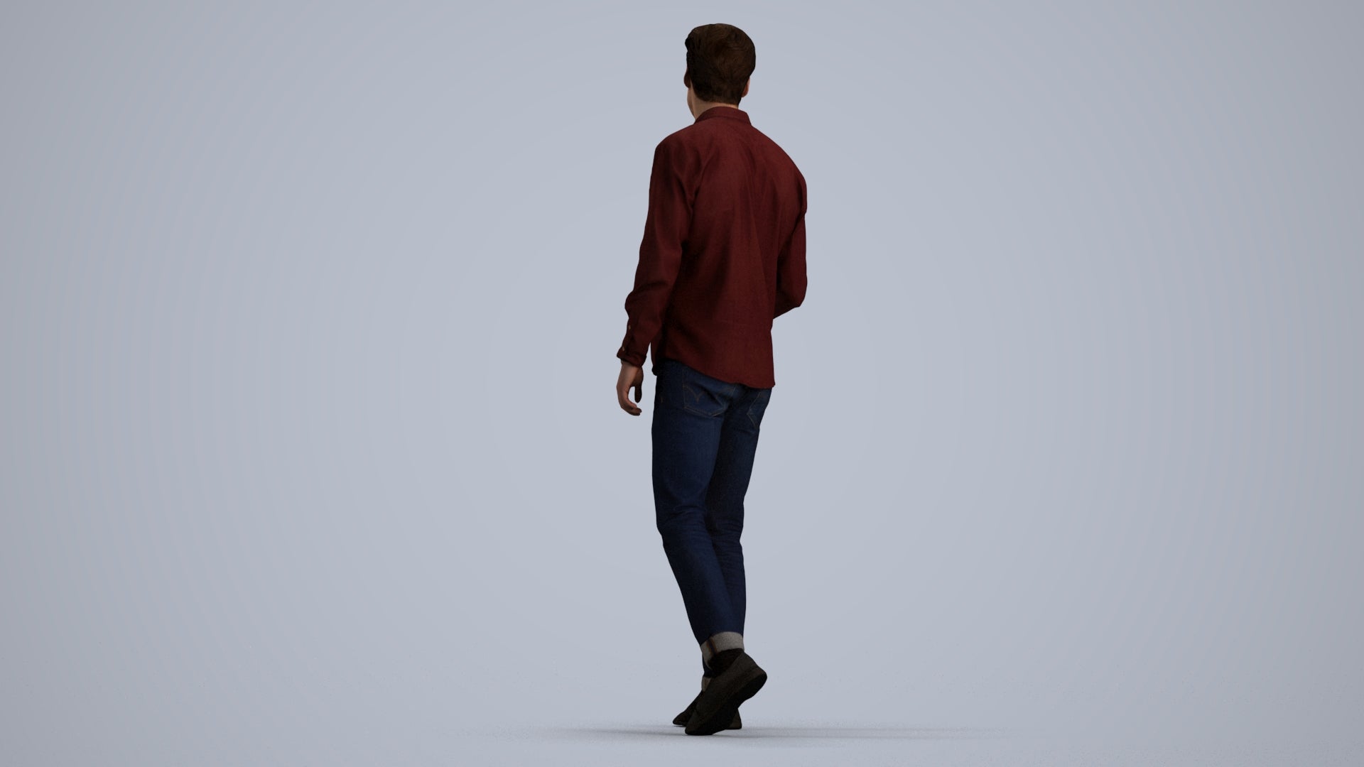 3D human model man casual walking, photogrammetry scanned person for archviz, front view render