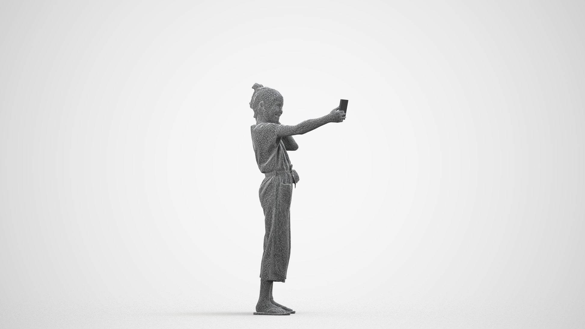 3D people model girl kids, scanned human for 3ds Max rendering, wireframe side view