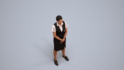 3D scanned woman hospitality, photorealistic archviz people for Enscape and SketchUp, back view render