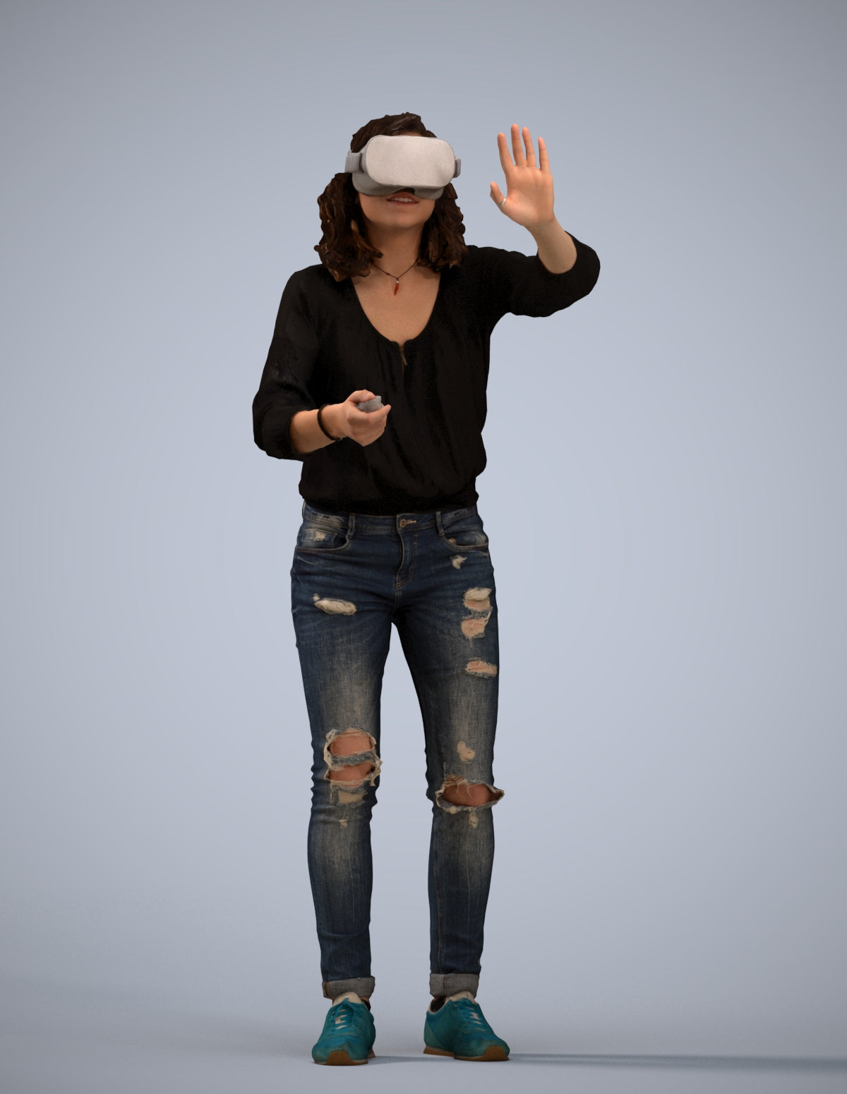 realistic 3D human woman casual standing, archviz people FBX OBJ for Blender