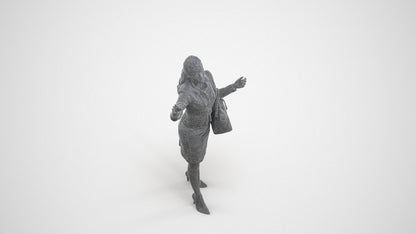 3D human model woman business standing, photogrammetry scanned person for archviz, wireframe three-quarter view