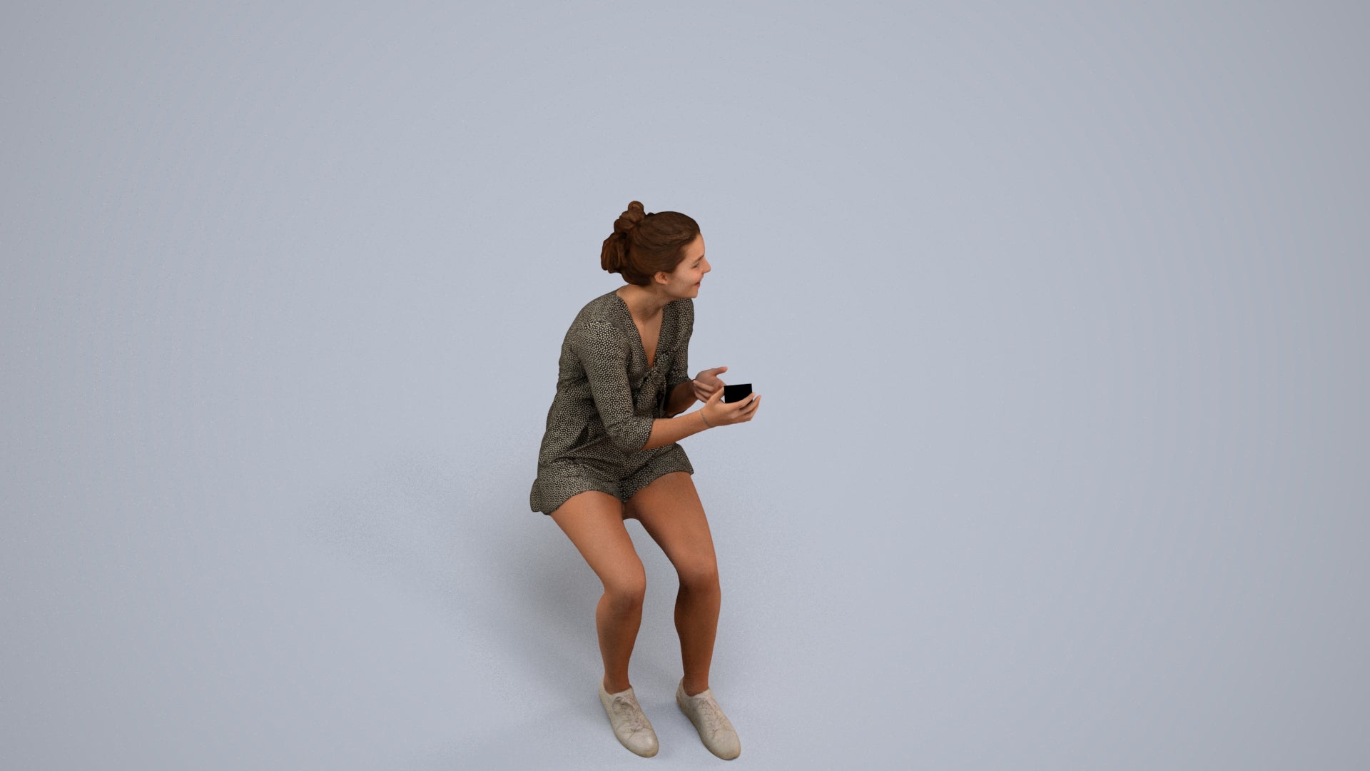 3D scanned girl kids casual, photorealistic archviz people for Enscape and SketchUp, back view render