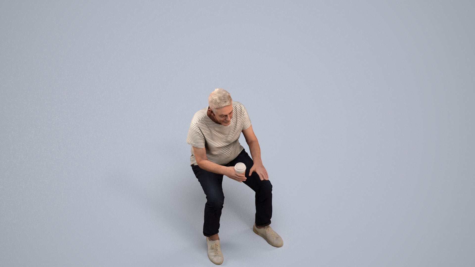 3D people model senior man casual sitting, scanned human for 3ds Max rendering, back view render