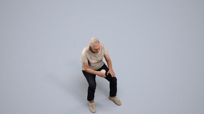 3D people model senior man casual sitting, scanned human for 3ds Max rendering, back view render