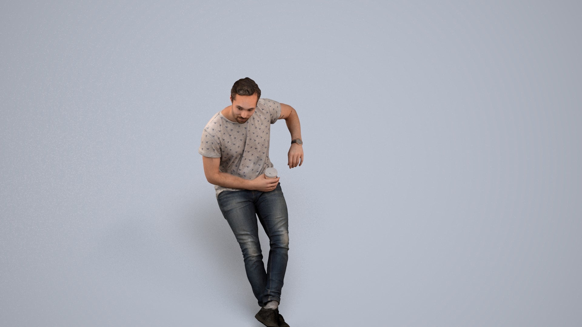 3D people model man casual sitting, scanned human for 3ds Max rendering, back view render