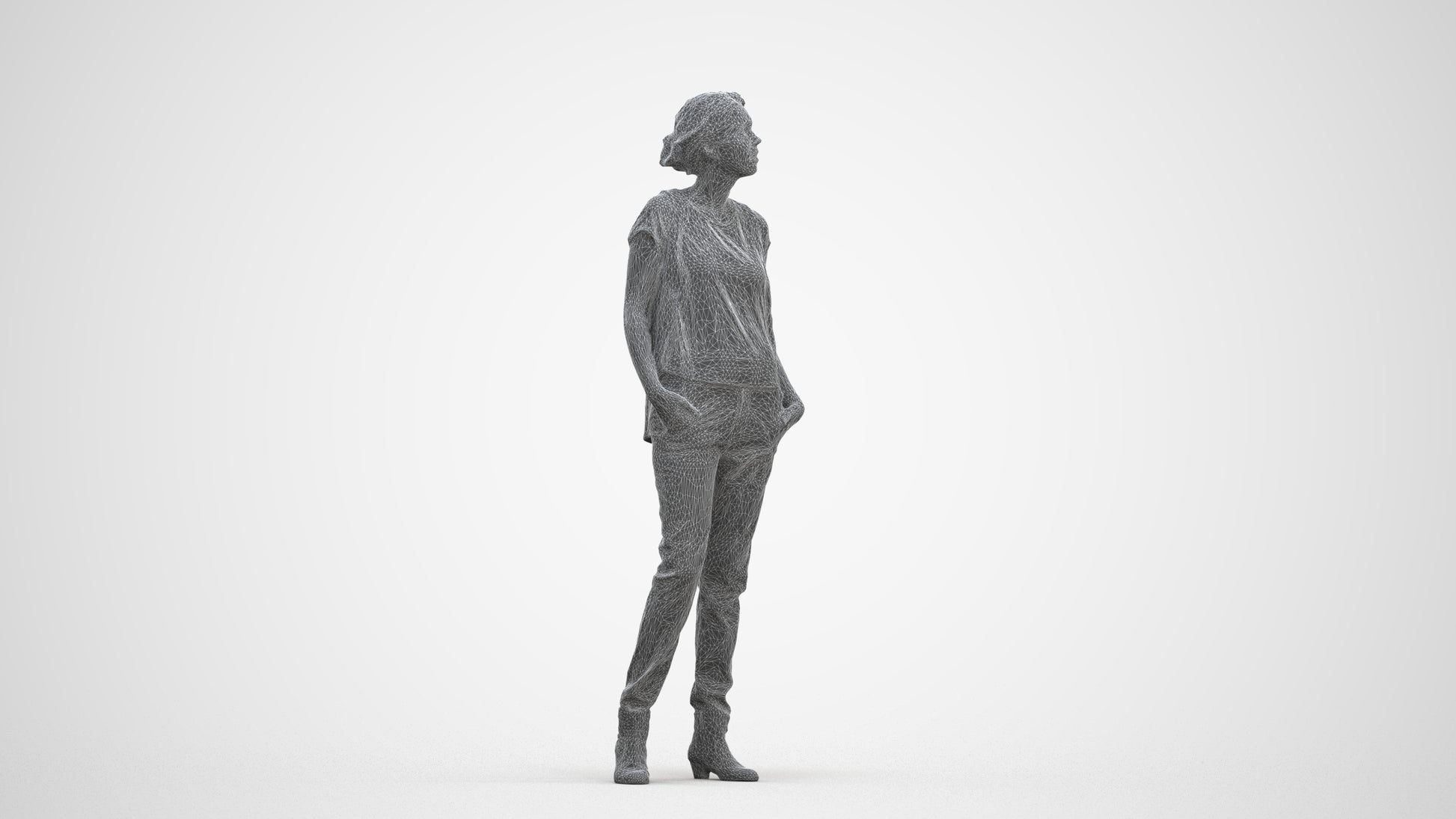 scanned 3D woman casual standing, photogrammetry people for Enscape and V-Ray, three-quarter front view render