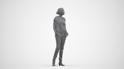 scanned 3D woman casual standing, photogrammetry people for Enscape and V-Ray, three-quarter front view render