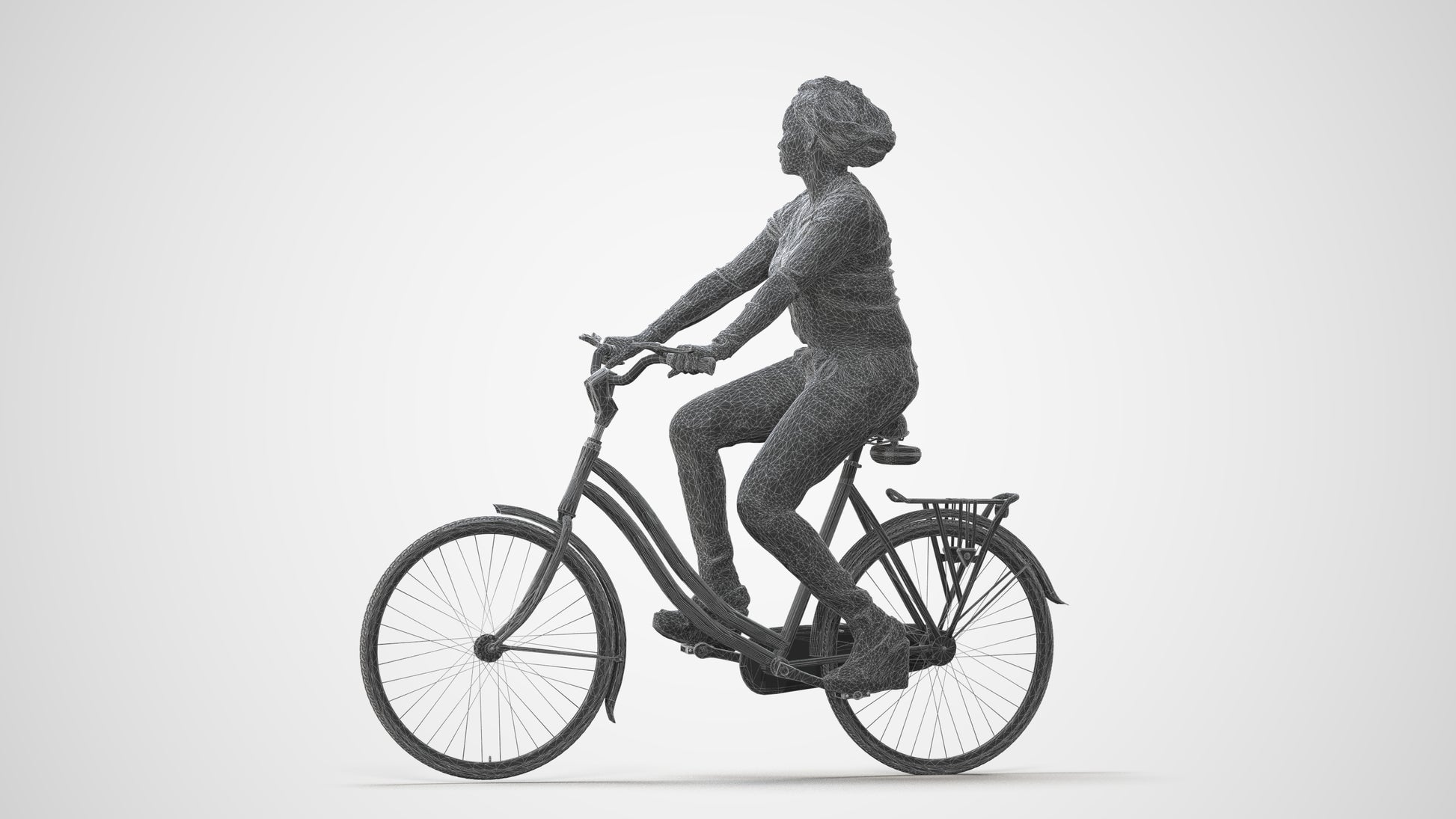 realistic 3D woman casual cycling, scanned archviz people for Blender and 3ds Max, square thumbnail