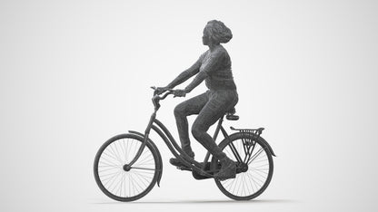 realistic 3D woman casual cycling, scanned archviz people for Blender and 3ds Max, square thumbnail