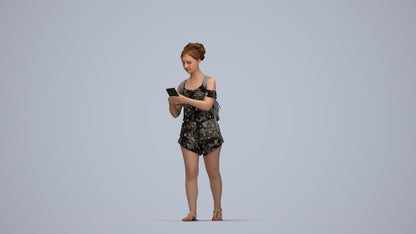 3D people model girl casual kids, scanned human for 3ds Max rendering, top-down view render