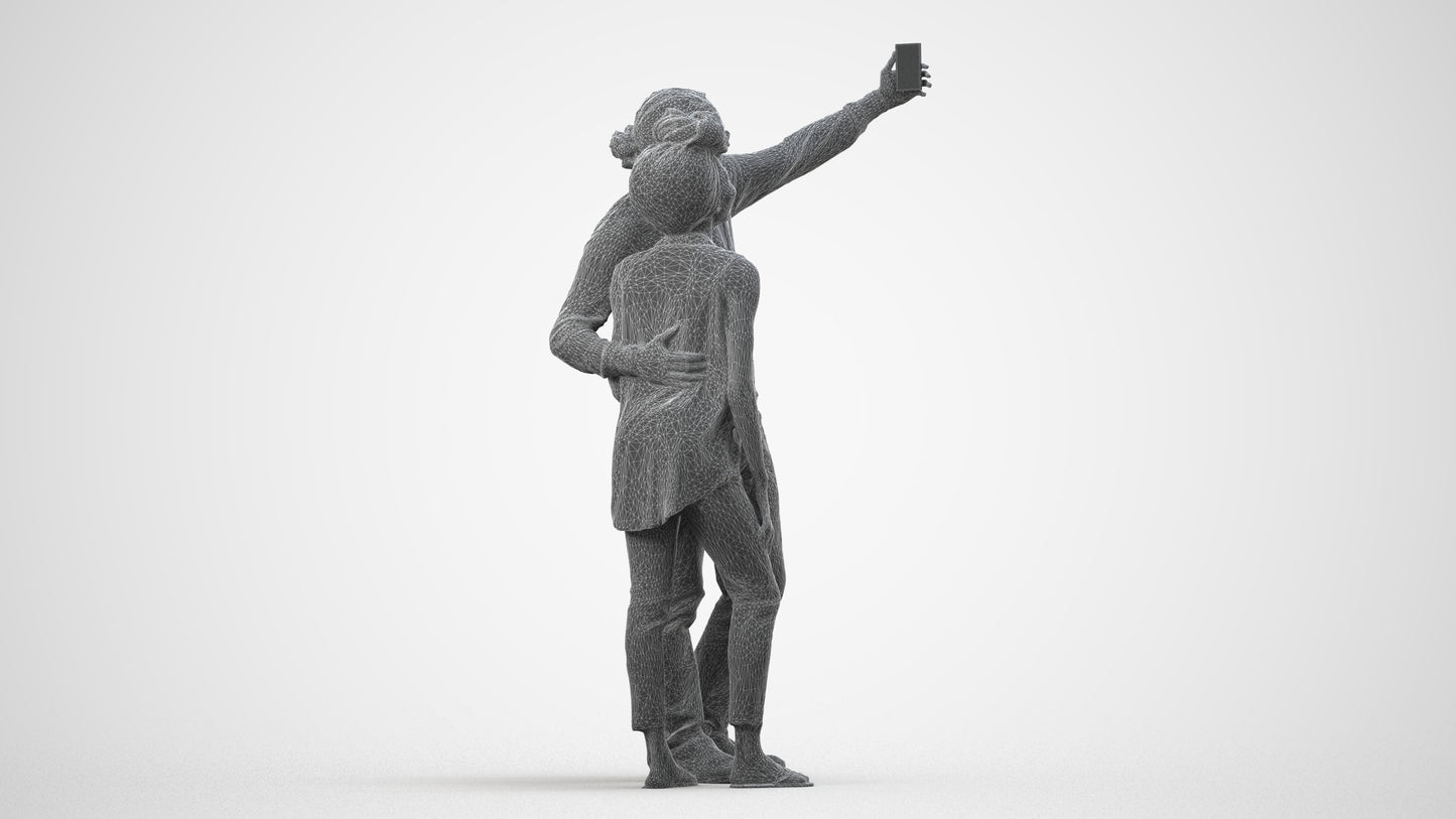 scanned 3D woman casual standing, photogrammetry people for Enscape and V-Ray, wireframe side view