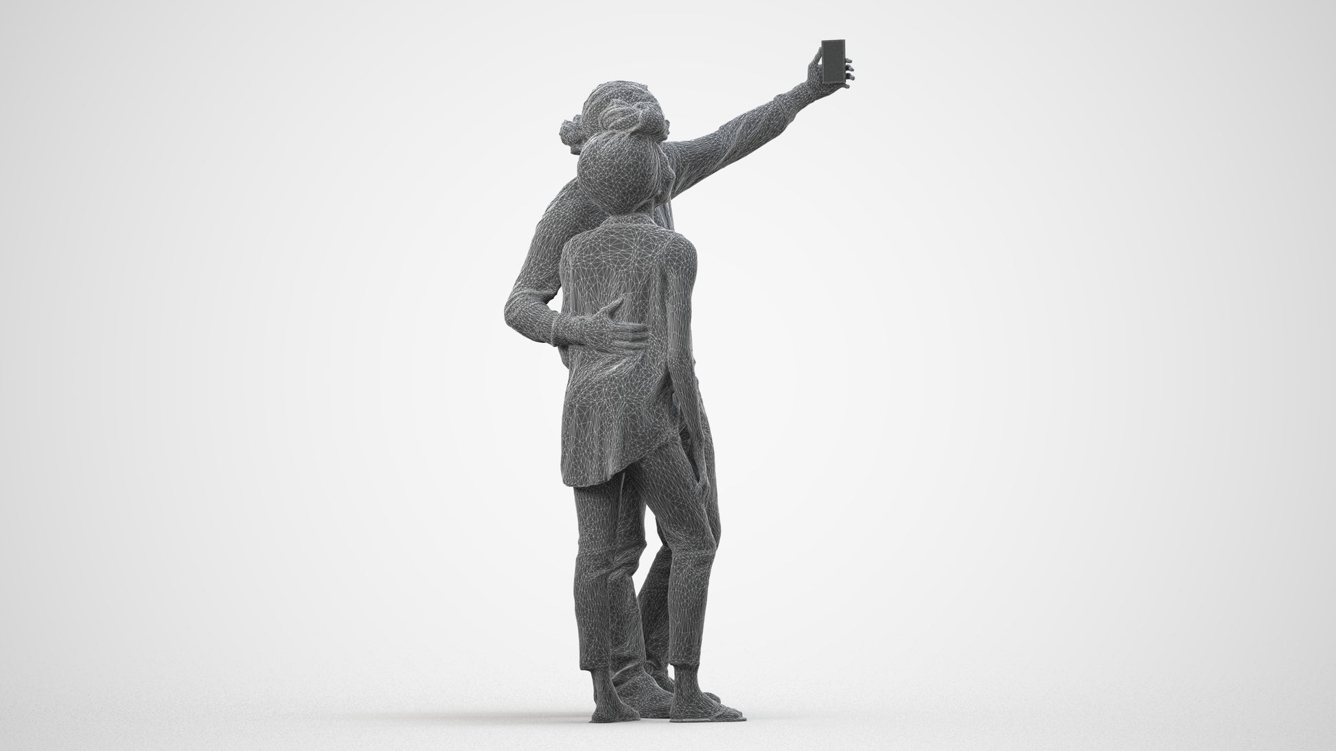 scanned 3D woman casual standing, photogrammetry people for Enscape and V-Ray, wireframe side view