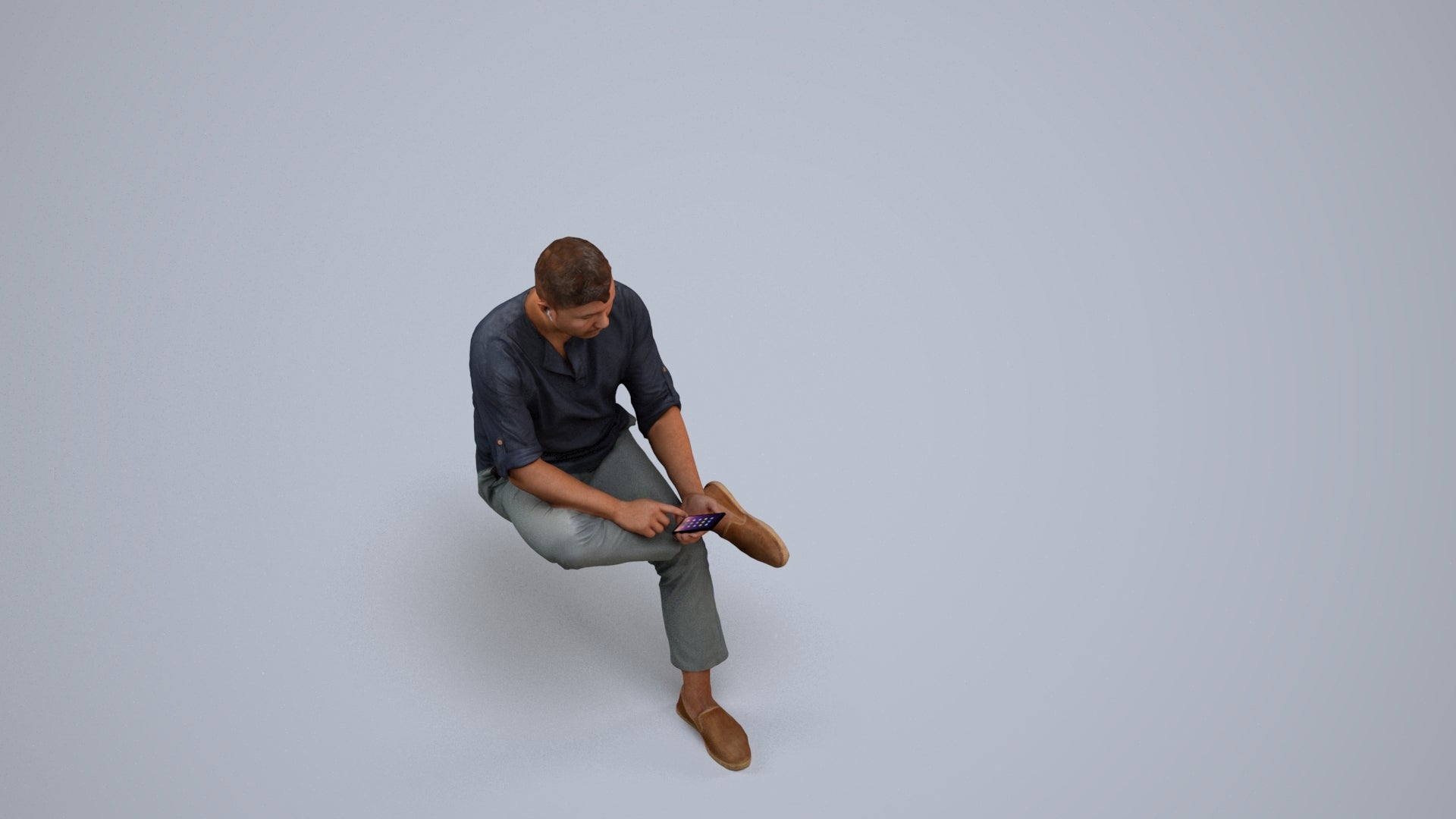 scanned 3D man casual sitting, photogrammetry people for Enscape and V-Ray, back view render