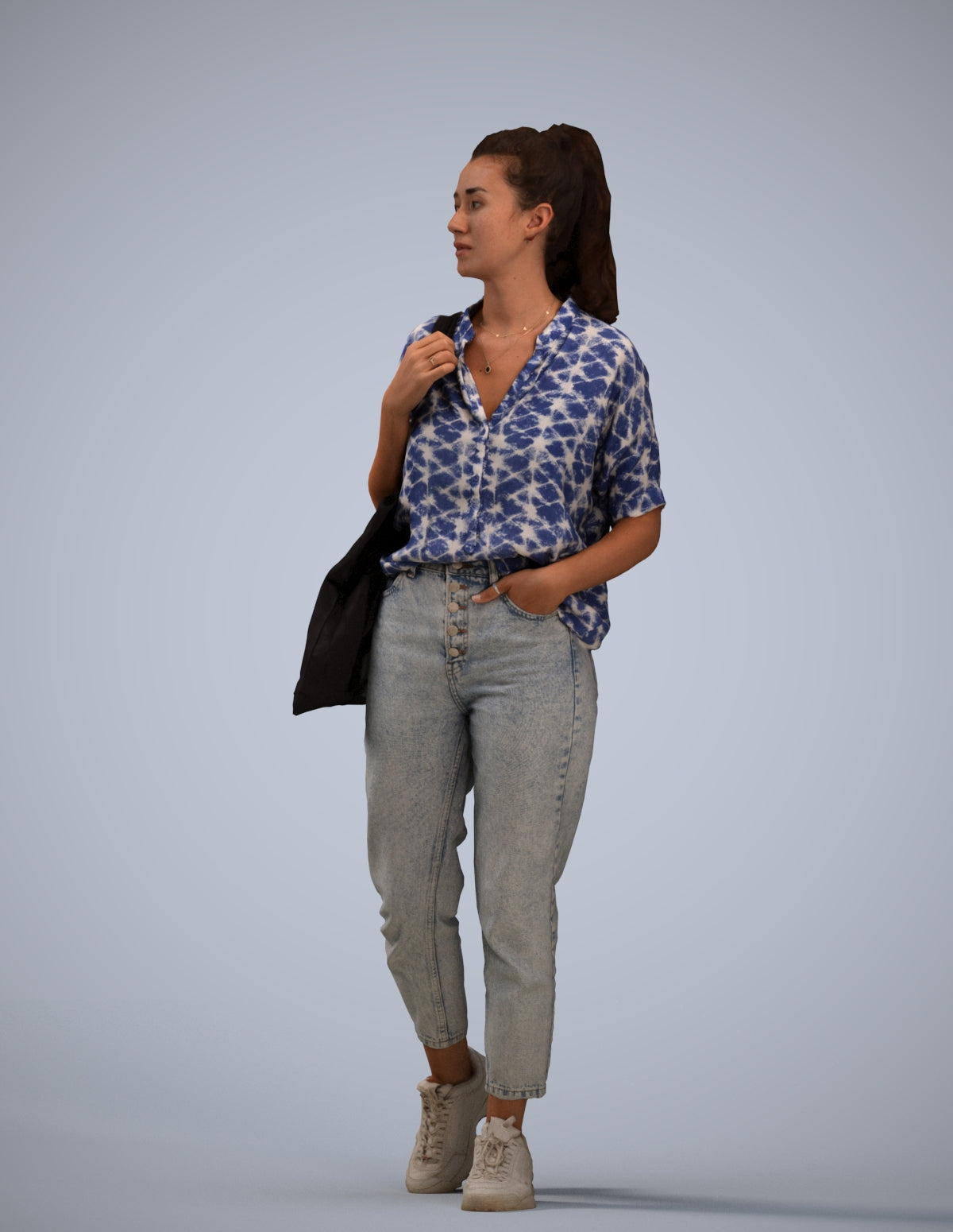 realistic 3D woman casual walking, scanned archviz people for Blender and 3ds Max