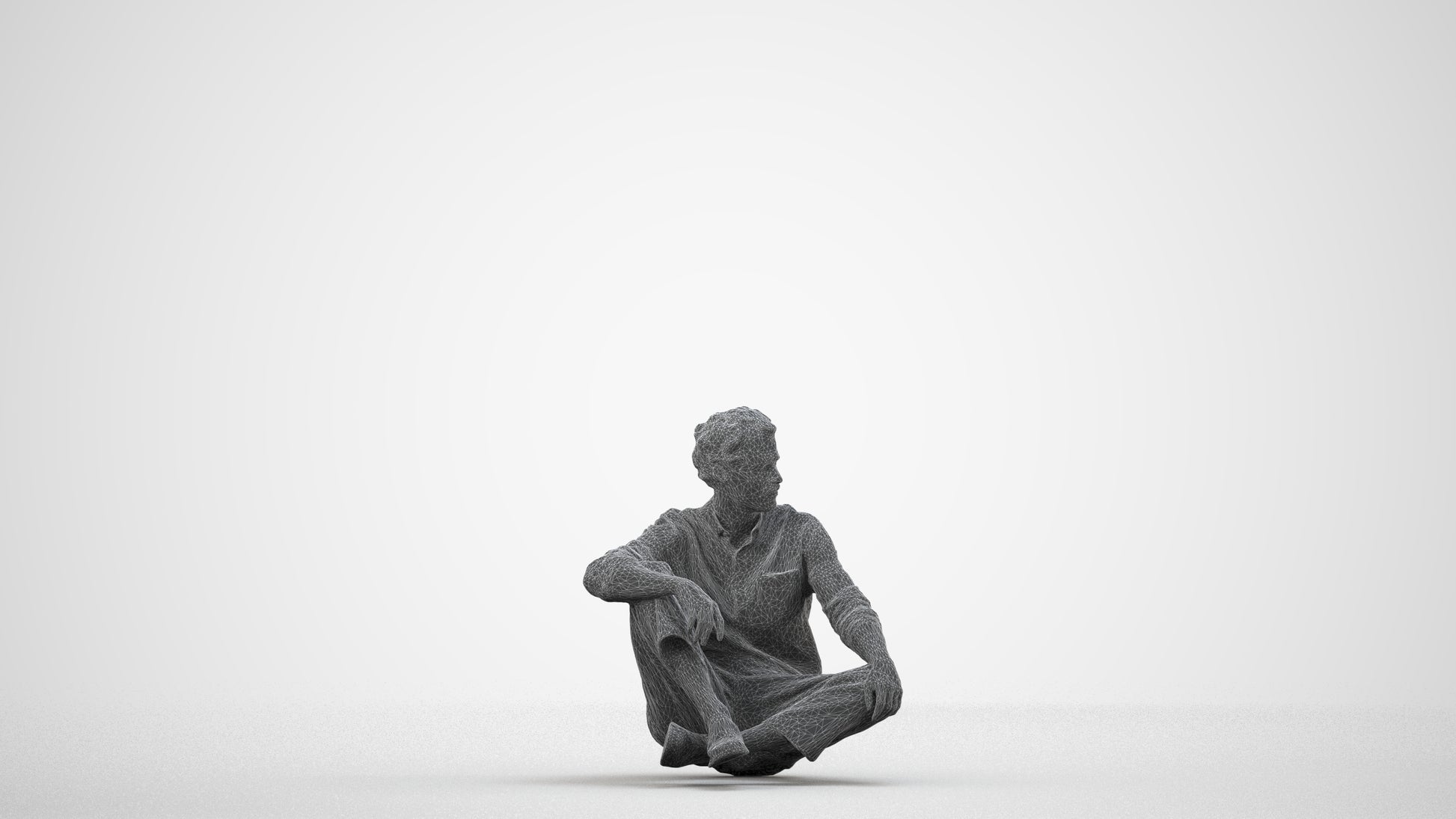 scanned 3D man casual sitting, photogrammetry people for Enscape and V-Ray, wireframe side view