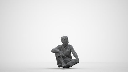 scanned 3D man casual sitting, photogrammetry people for Enscape and V-Ray, wireframe side view