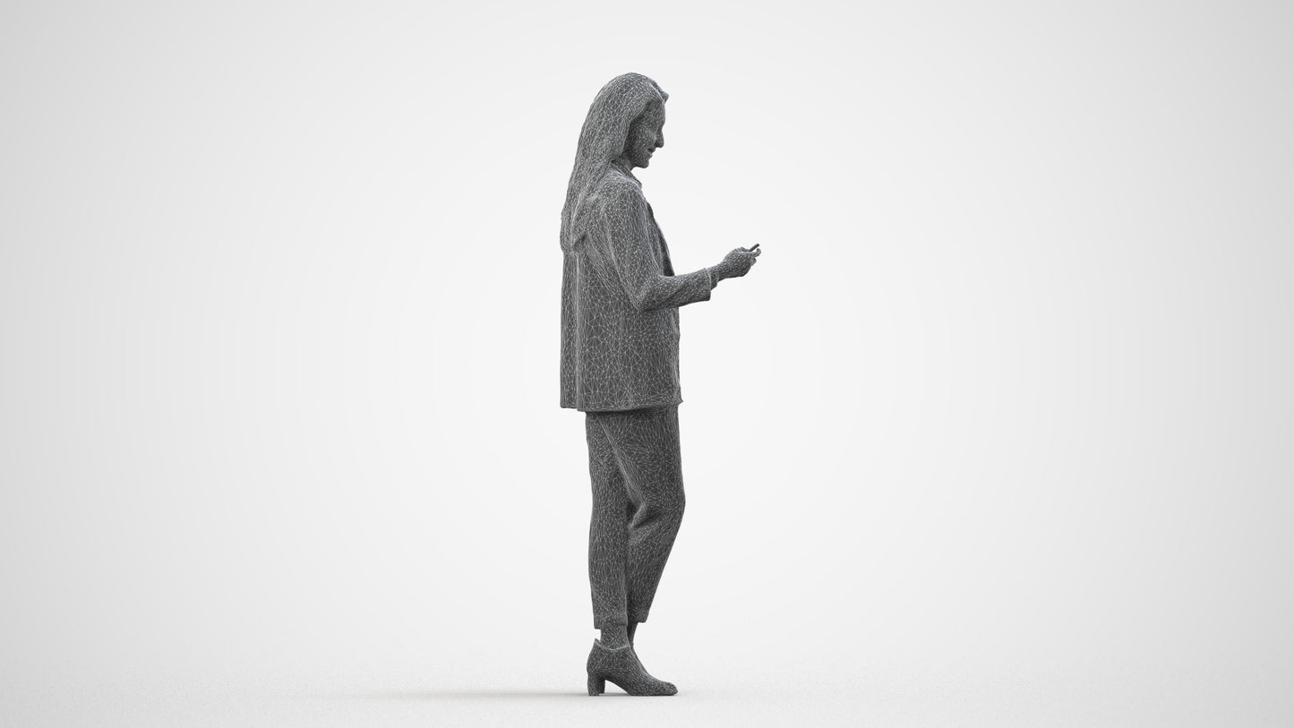 3D scanned woman business, photorealistic archviz people for Enscape and SketchUp, wireframe side view