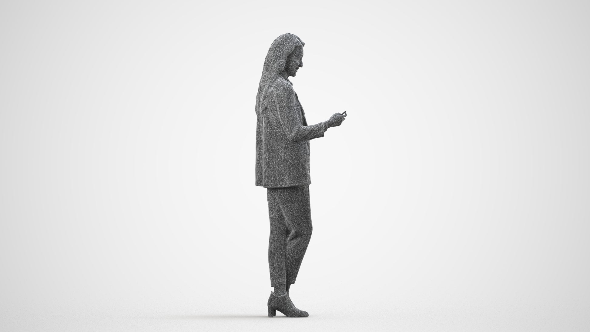 3D scanned woman business, photorealistic archviz people for Enscape and SketchUp, wireframe side view