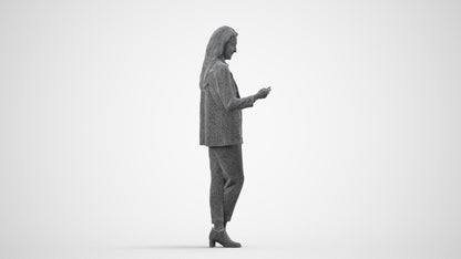 3D scanned woman business, photorealistic archviz people for Enscape and SketchUp, wireframe side view