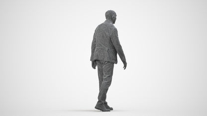 3D scanned senior man walking business, photorealistic archviz people for Enscape and SketchUp, wireframe side view