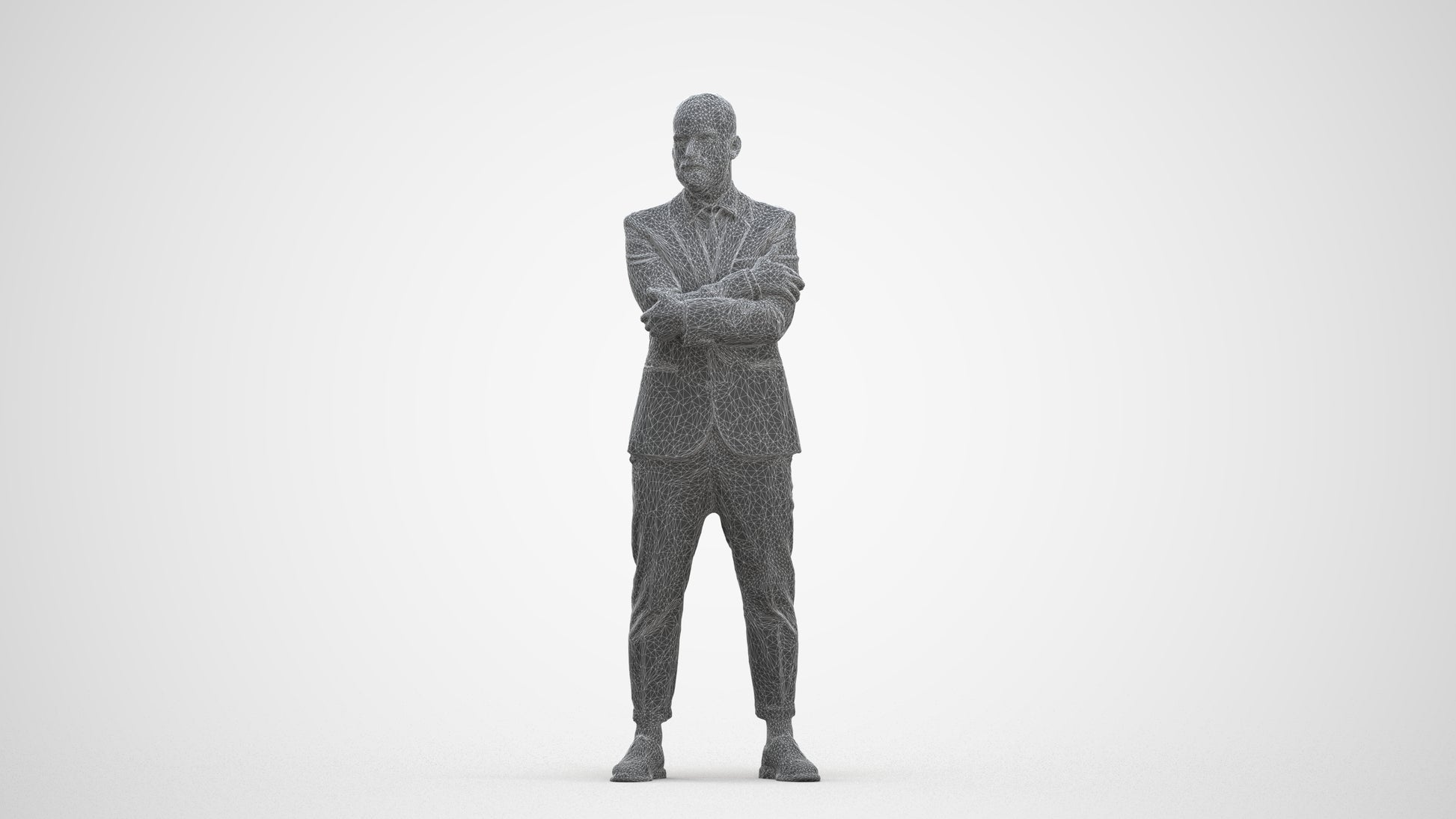 3D human model man business, photogrammetry scanned person for archviz, three-quarter front view render