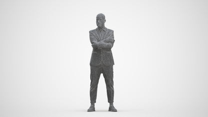 3D human model man business, photogrammetry scanned person for archviz, three-quarter front view render