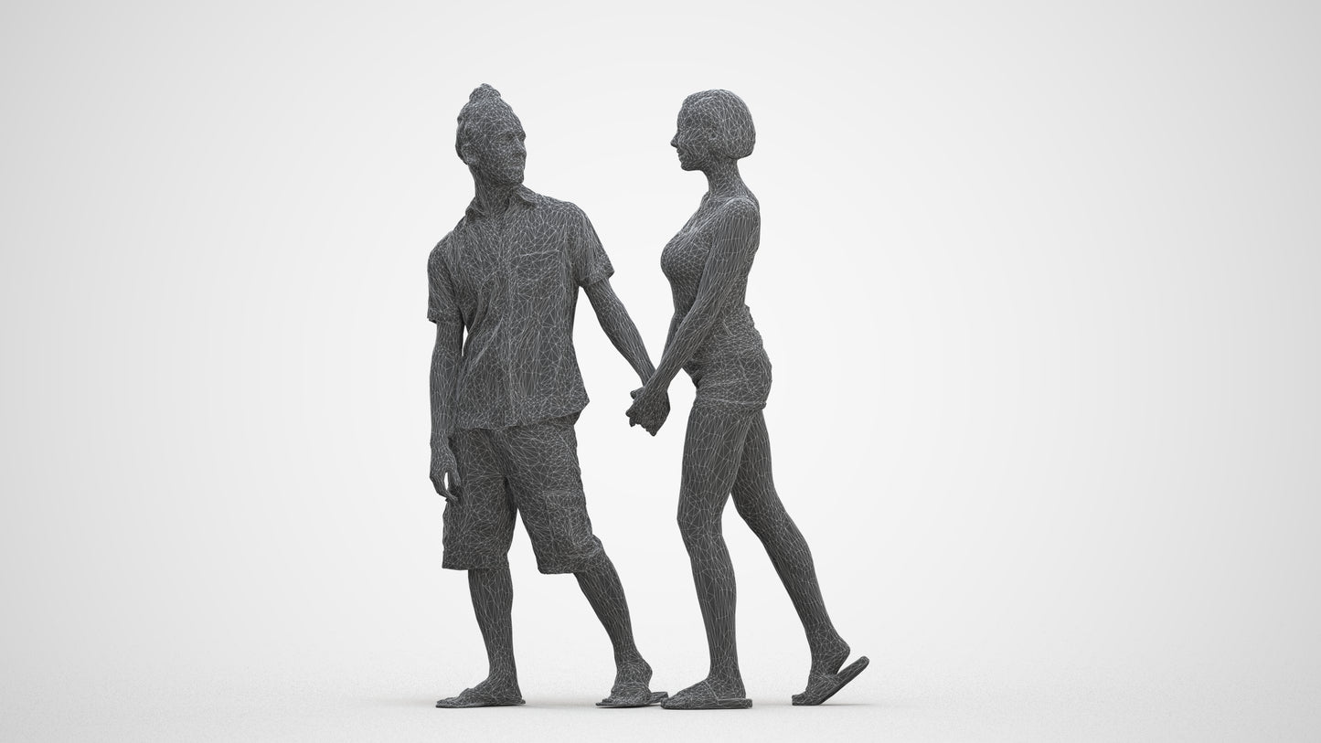 3D people model woman couple, scanned human for 3ds Max rendering, three-quarter front view render
