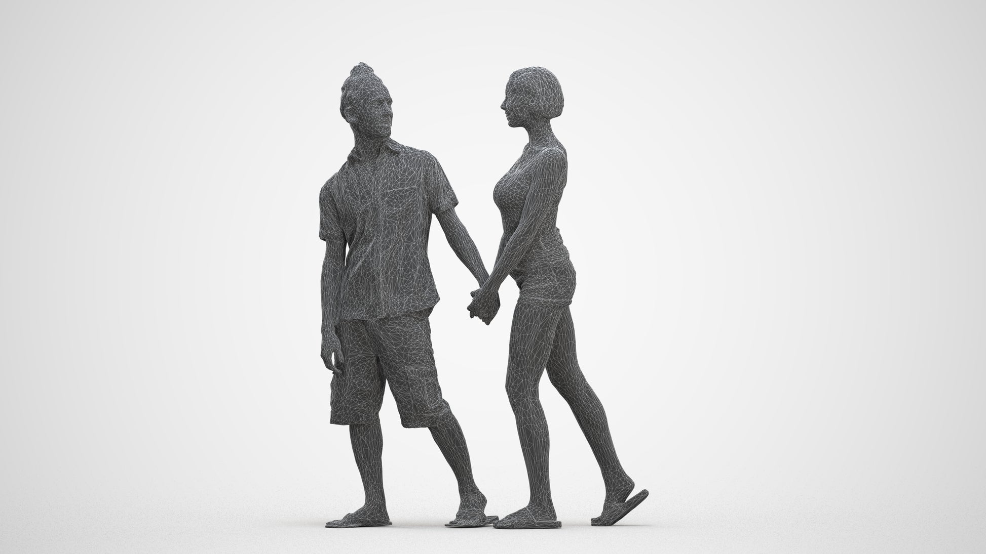 3D people model woman couple, scanned human for 3ds Max rendering, three-quarter front view render