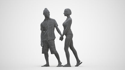 3D people model woman couple, scanned human for 3ds Max rendering, three-quarter front view render