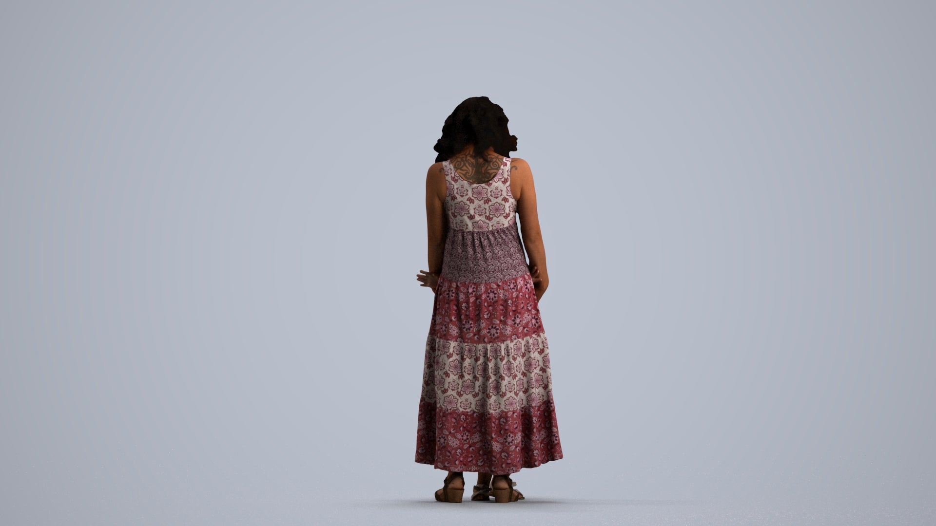 3D human model girl casual kids, photogrammetry scanned person for archviz, front view render