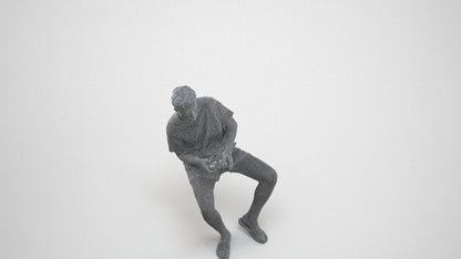 realistic 3D human man casual sitting, archviz people FBX OBJ for Blender, wireframe three-quarter view