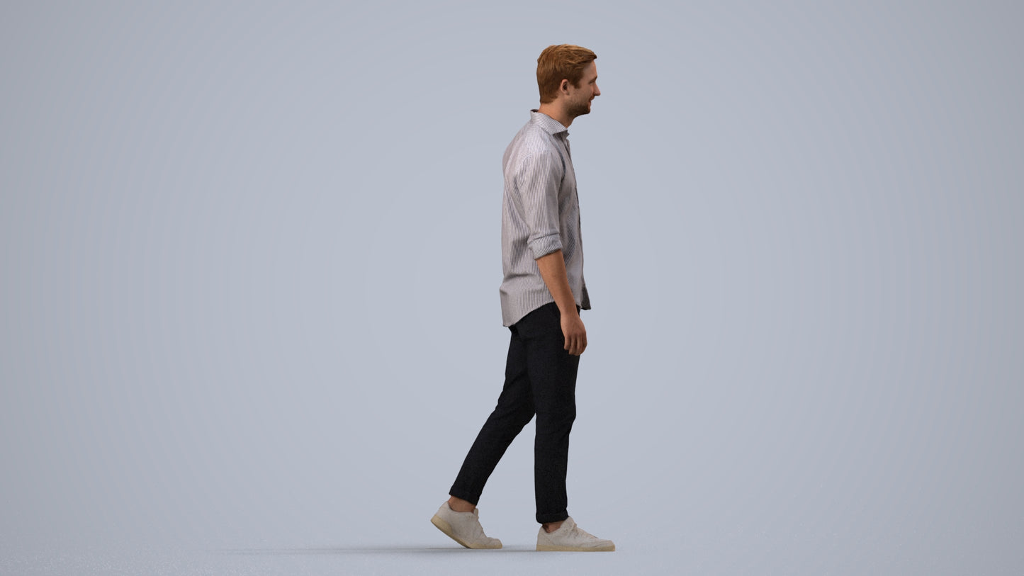 realistic 3D man casual walking, scanned archviz people for Blender and 3ds Max, side view render