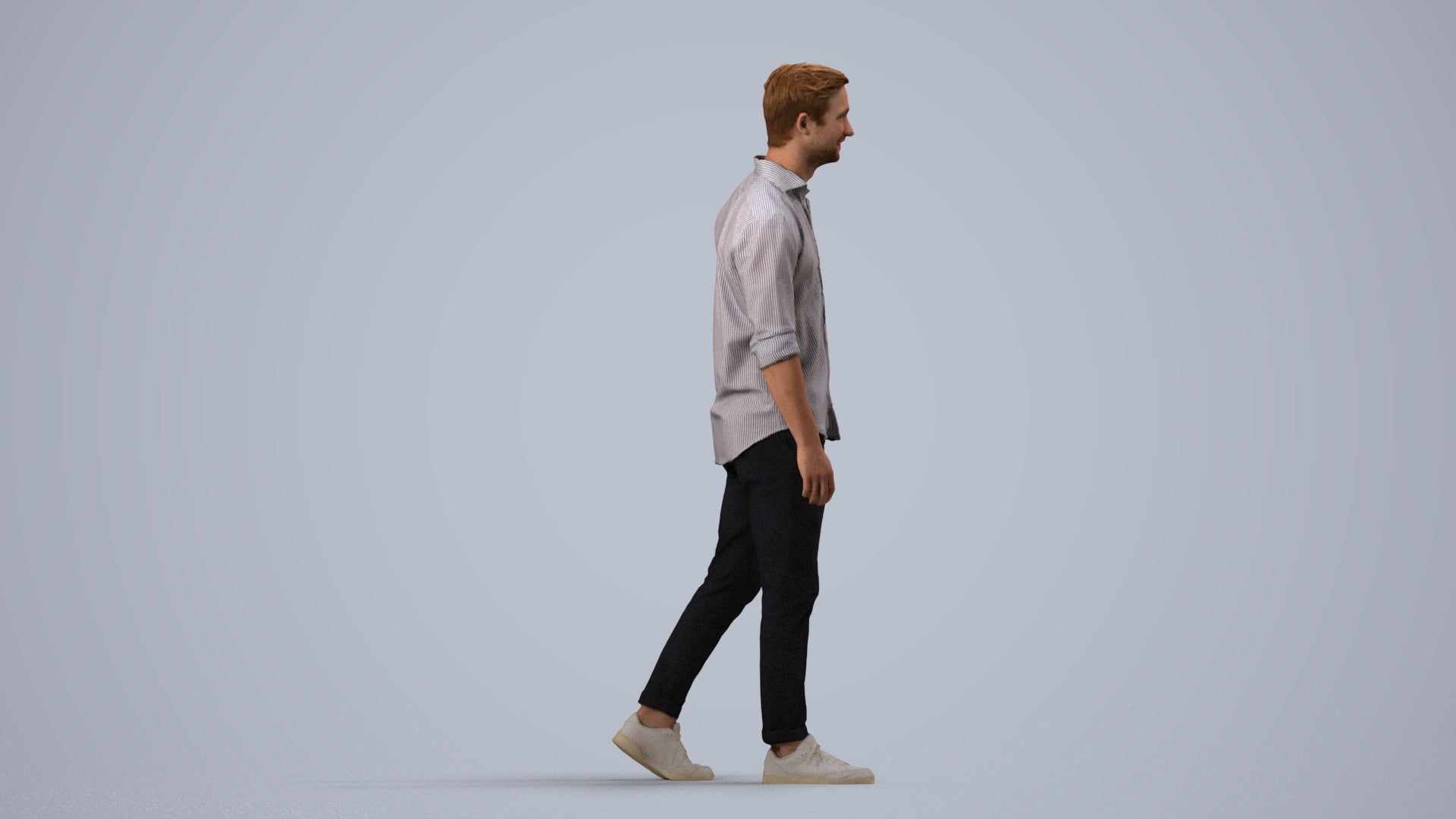 realistic 3D man casual walking, scanned archviz people for Blender and 3ds Max, side view render